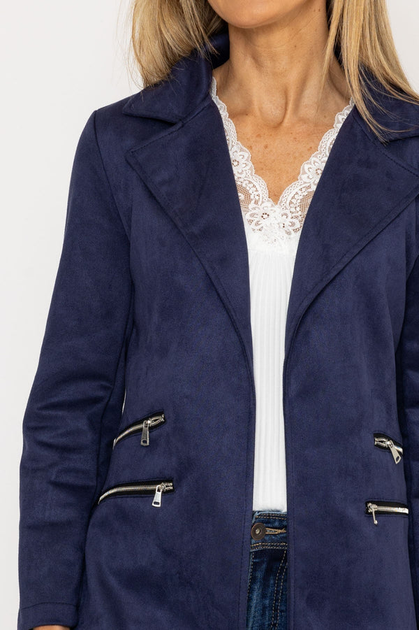 Carraig Donn Suede 3/4 Zip Detail Jacket in Navy