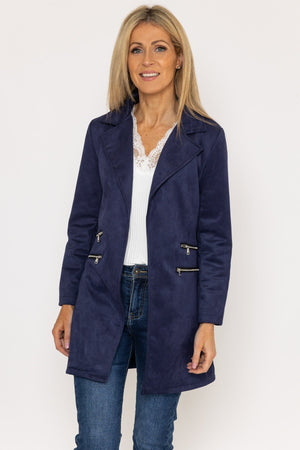 Carraig Donn Suede 3/4 Zip Detail Jacket in Navy
