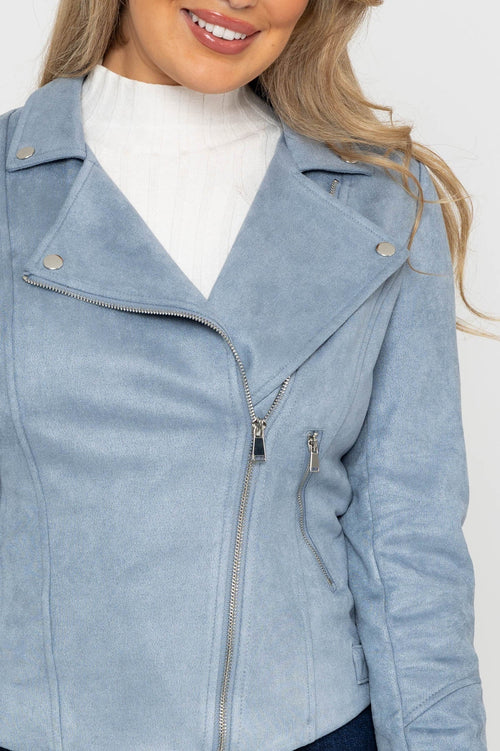 Carraig Donn Suede Biker Jacket in Light Blue