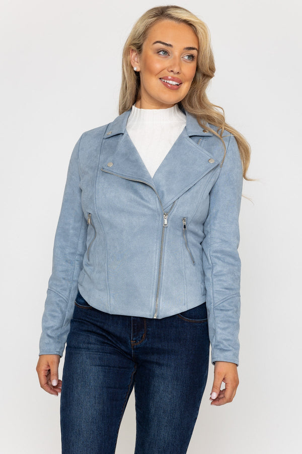 Carraig Donn Suede Biker Jacket in Light Blue