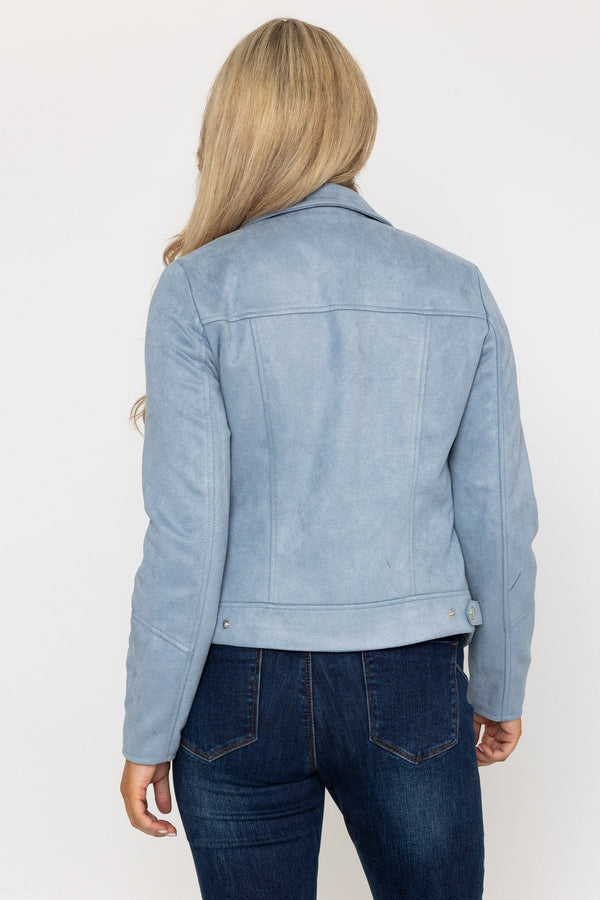 Carraig Donn Suede Biker Jacket in Light Blue