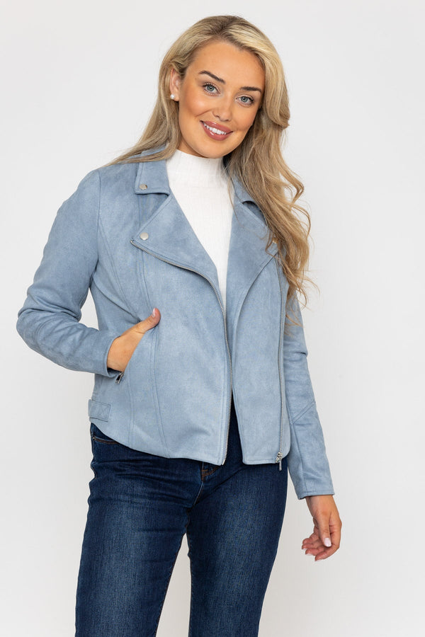Carraig Donn Suede Biker Jacket in Light Blue