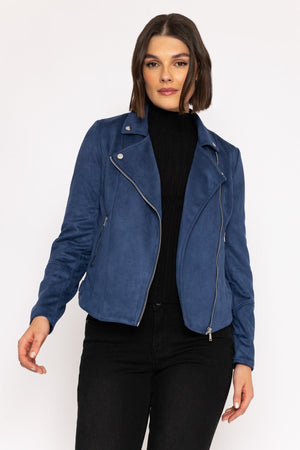 Carraig Donn Suede Biker Jacket in Petrol