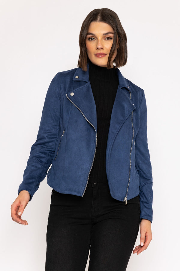 Carraig Donn Suede Biker Jacket in Petrol