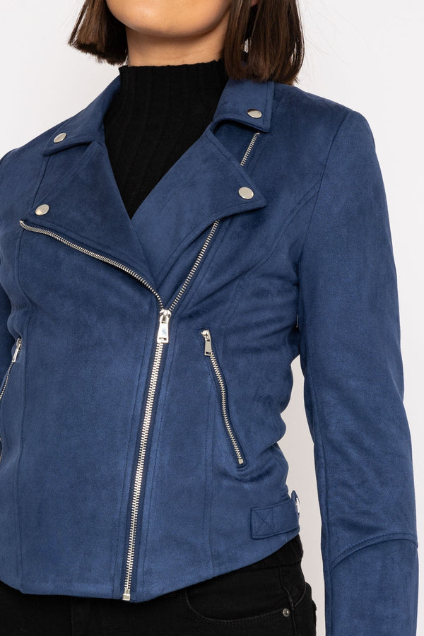Carraig Donn Suede Biker Jacket in Petrol