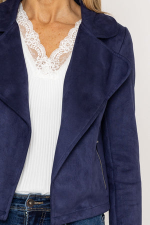 Carraig Donn Suede Cover Up Jacket in Navy