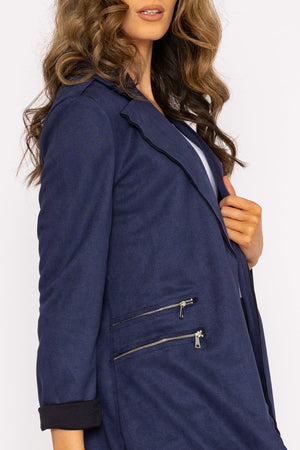 Carraig Donn Suede Zip Detail Jacket in Navy