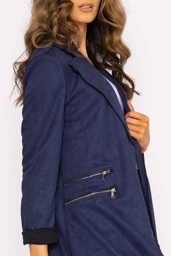 Carraig Donn Suede Zip Detail Jacket in Navy