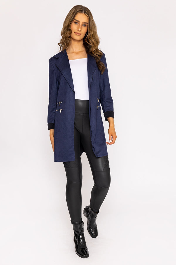 Carraig Donn Suede Zip Detail Jacket in Navy