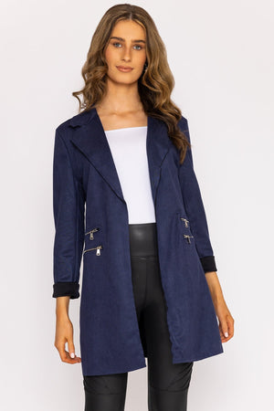 Carraig Donn Suede Zip Detail Jacket in Navy