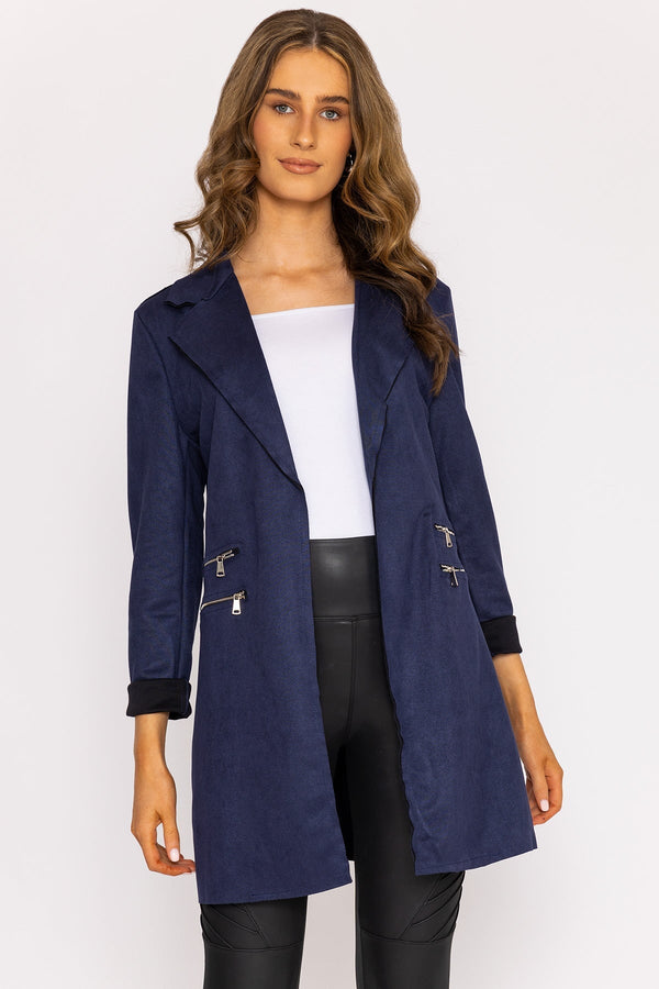 Carraig Donn Suede Zip Detail Jacket in Navy