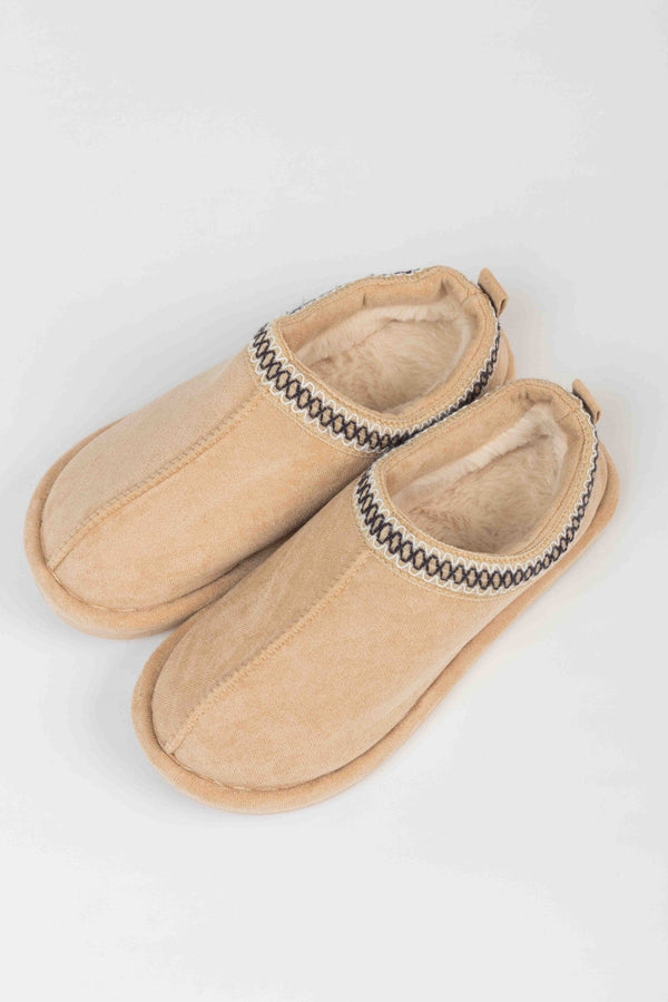 Carraig Donn Suedette Mule Slippers in Beige