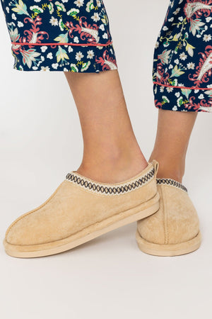 Carraig Donn Suedette Mule Slippers in Beige