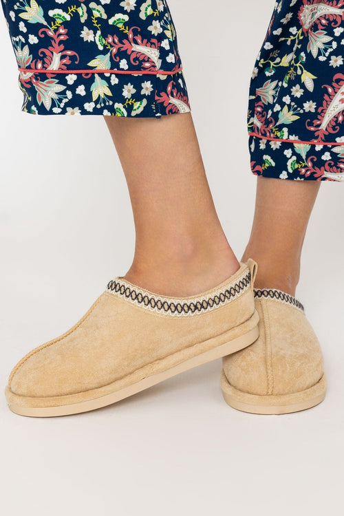 Suedette Mule Slippers in Beige