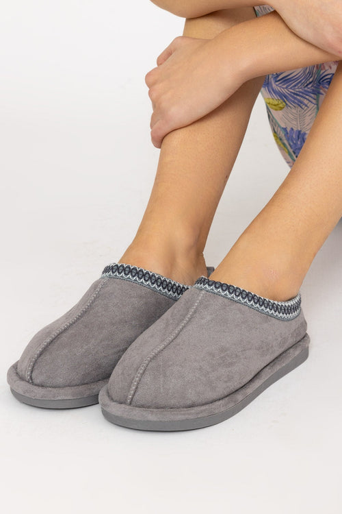 Suedette Mule Slippers in Grey