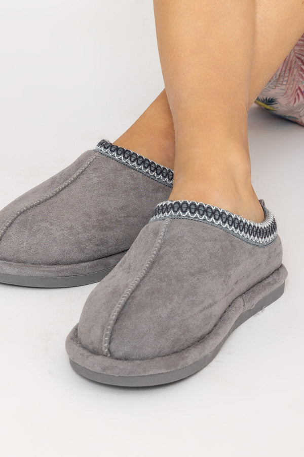 Carraig Donn Suedette Mule Slippers in Grey