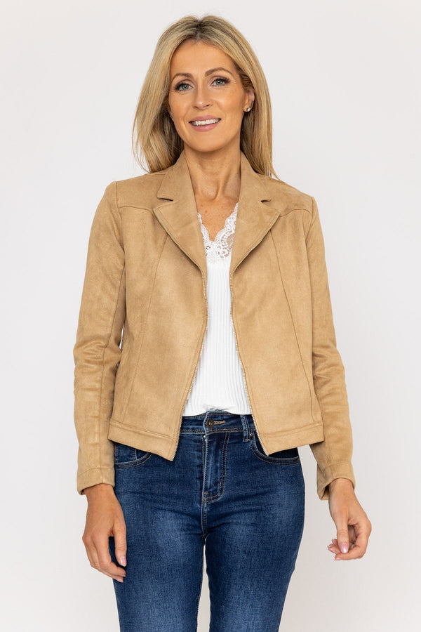 Carraig Donn Suedette Zip Jacket in Camel