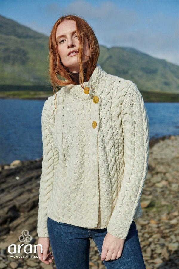 Carraig Donn Super Soft 3 Button Merino Wool Cardigan in White