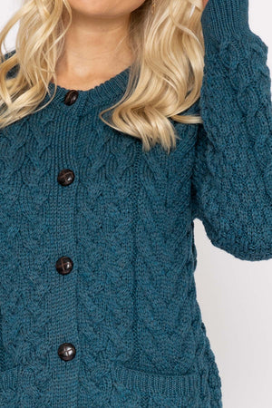 Carraig Donn Super Soft Merino Wool Cardigan in Teal