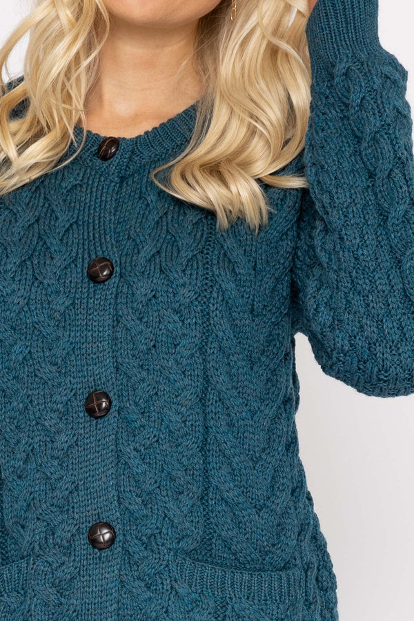Carraig Donn Super Soft Merino Wool Cardigan in Teal