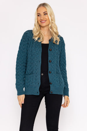 Carraig Donn Super Soft Merino Wool Cardigan in Teal