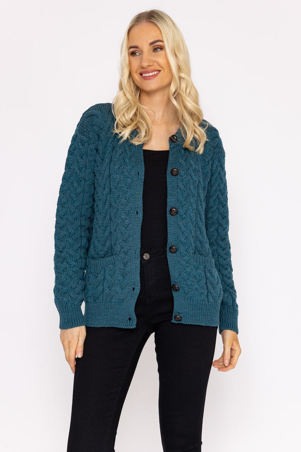 Carraig Donn Super Soft Merino Wool Cardigan in Teal