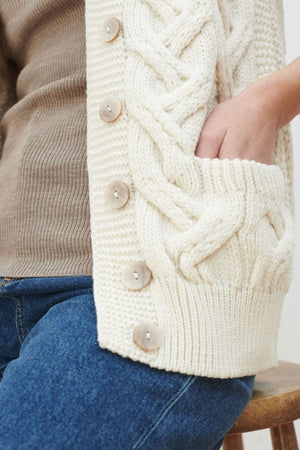 Carraig Donn Super Soft Merino Wool V-Neck Cardigan in Cream