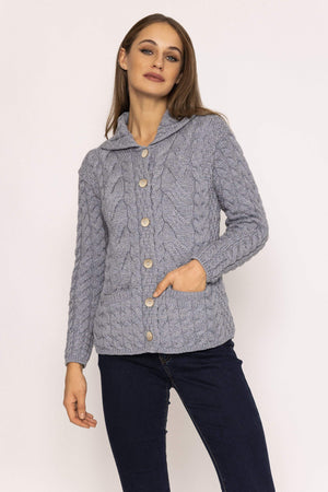 Carraig Donn Supersoft Merino Wool Women's Cardigan in Grey