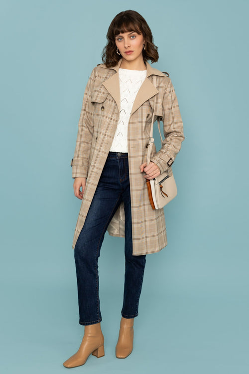 Carraig Donn Tan Check Trench Coat