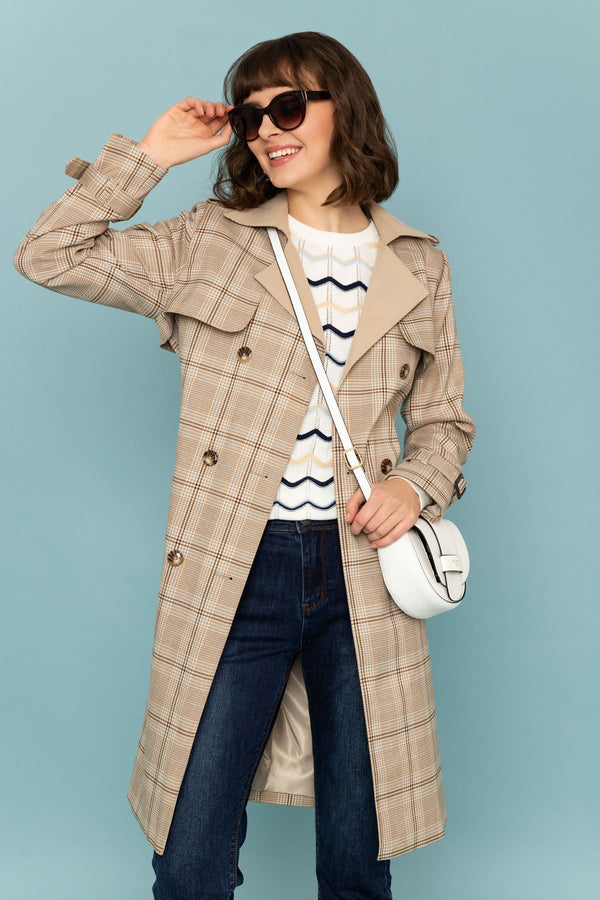 Carraig Donn Tan Check Trench Coat