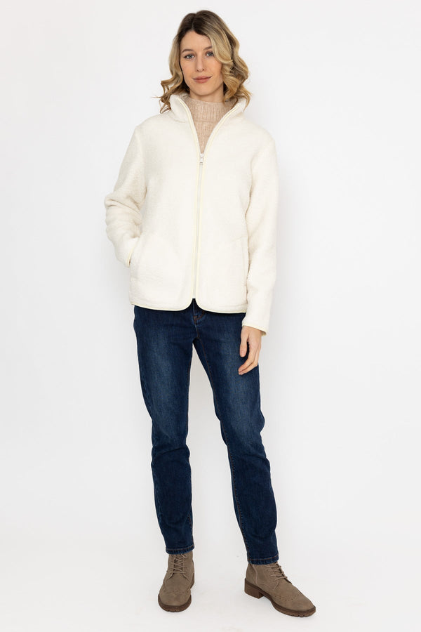 Carraig Donn Teddy Full Zip Jacket in Ecru