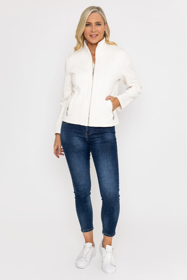 Carraig Donn Textured Jersey Zip Jacket in Ecru
