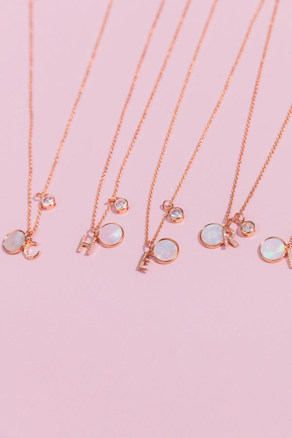 Carraig Donn The "F" Initial Necklace in Rose Gold