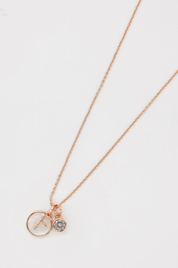 Carraig Donn The "F" Initial Necklace in Rose Gold
