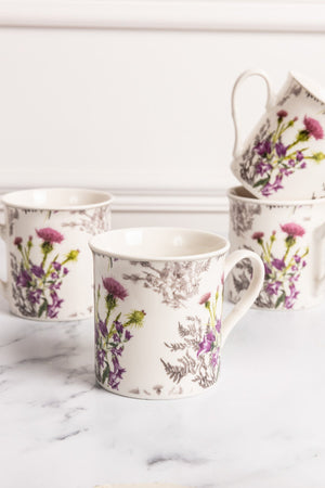 Carraig Donn Thistle White Bone China Set of 4 Mugs