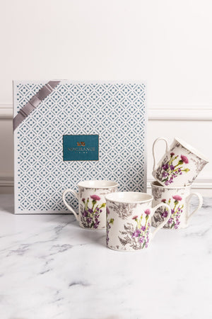 Carraig Donn Thistle White Bone China Set of 4 Mugs