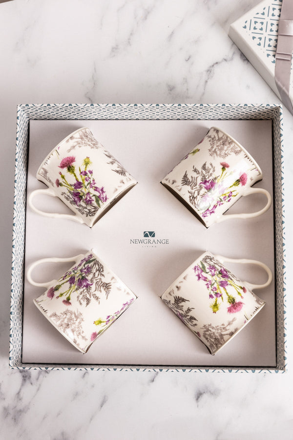 Carraig Donn Thistle White Bone China Set of 4 Mugs