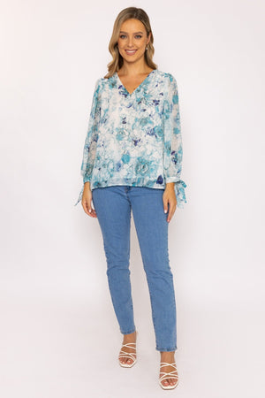 Carraig Donn Tie Sleeve Blouse in Blue Print
