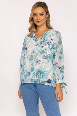Carraig Donn Tie Sleeve Blouse in Blue Print
