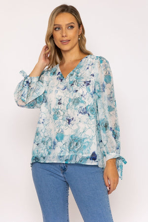 Carraig Donn Tie Sleeve Blouse in Blue Print