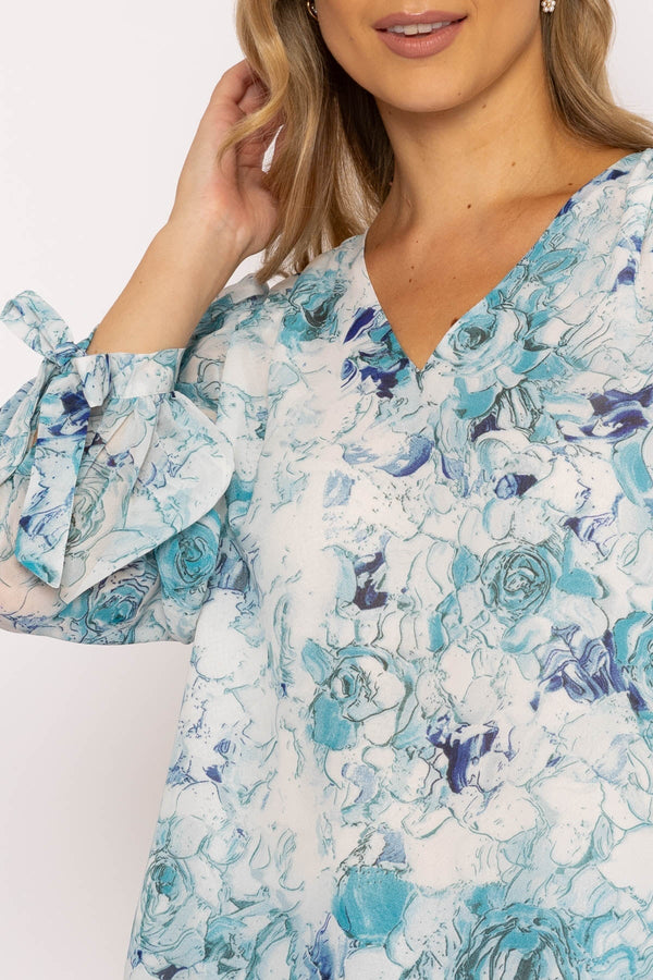 Carraig Donn Tie Sleeve Blouse in Blue Print
