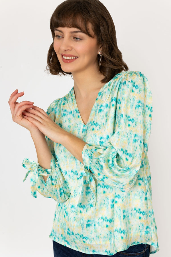 Carraig Donn Tie Sleeve Top in Green Print