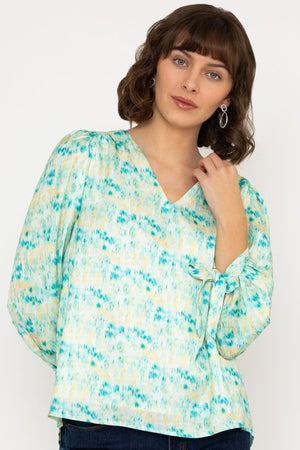 Carraig Donn Tie Sleeve Top in Green Print