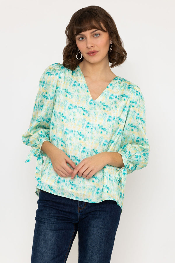 Carraig Donn Tie Sleeve Top in Green Print