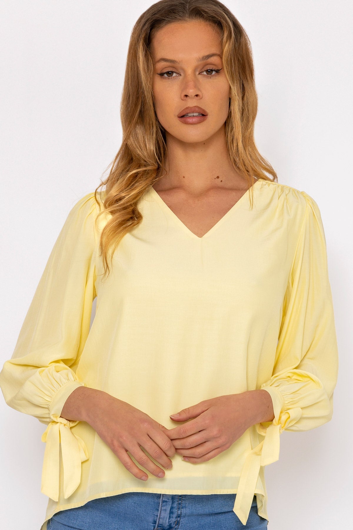 Tie Sleeve Top in Lemon