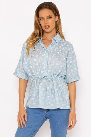 Carraig Donn Tie Waist Blouse in Blue