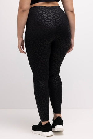 Carraig Donn Tonal Leopard Print Stretch Leggings in Black