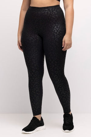 Carraig Donn Tonal Leopard Print Stretch Leggings in Black