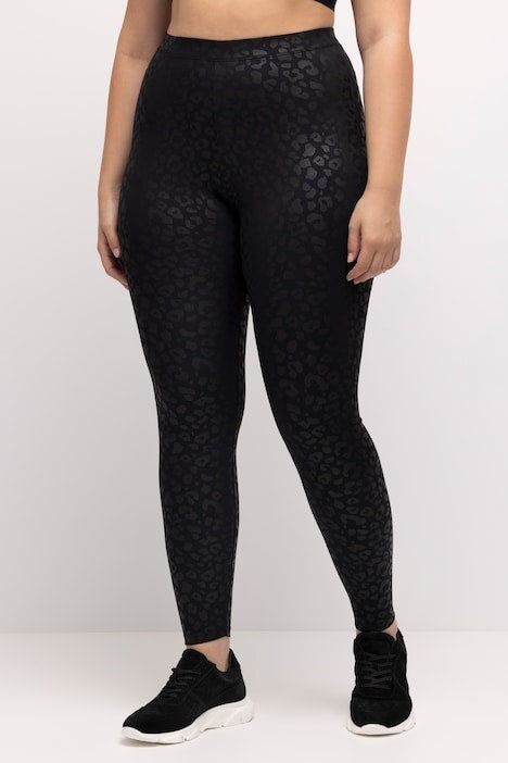 Carraig Donn Tonal Leopard Print Stretch Leggings in Black