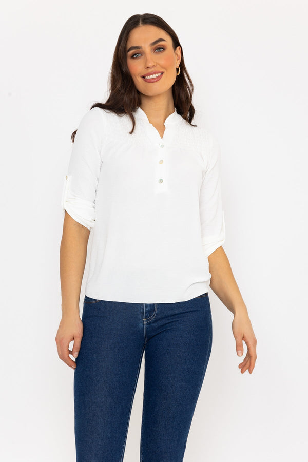 Carraig Donn Turn Up Sleeve Top in Ecru